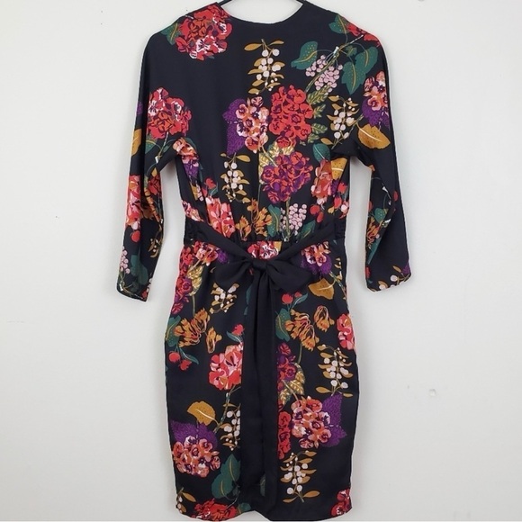 H & M Conscious Collection Kimono Dress Black Floral Pockets US 4 - Picture 8 of 13